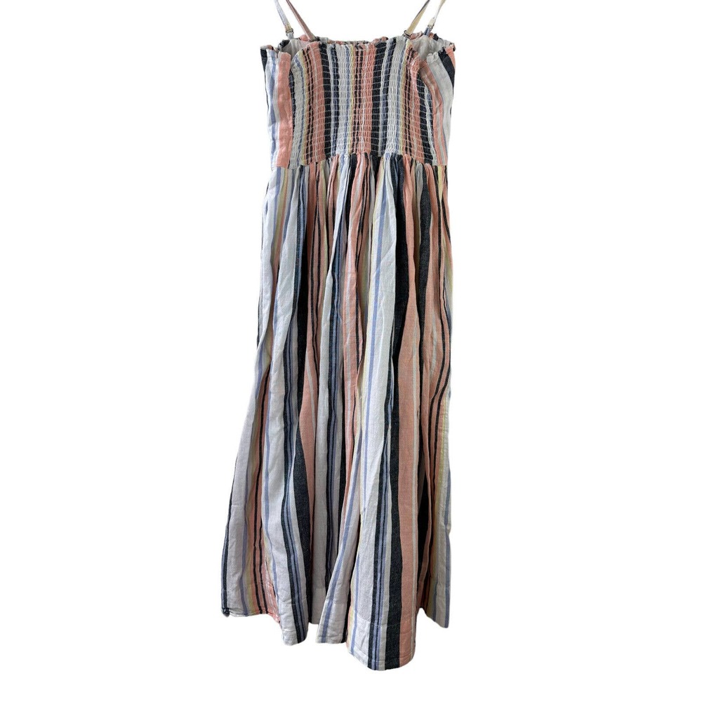 Free People Lilah Striped Printed Smocked Button Pleated Tube Midi Dress Size XS - Picture 6 of 13